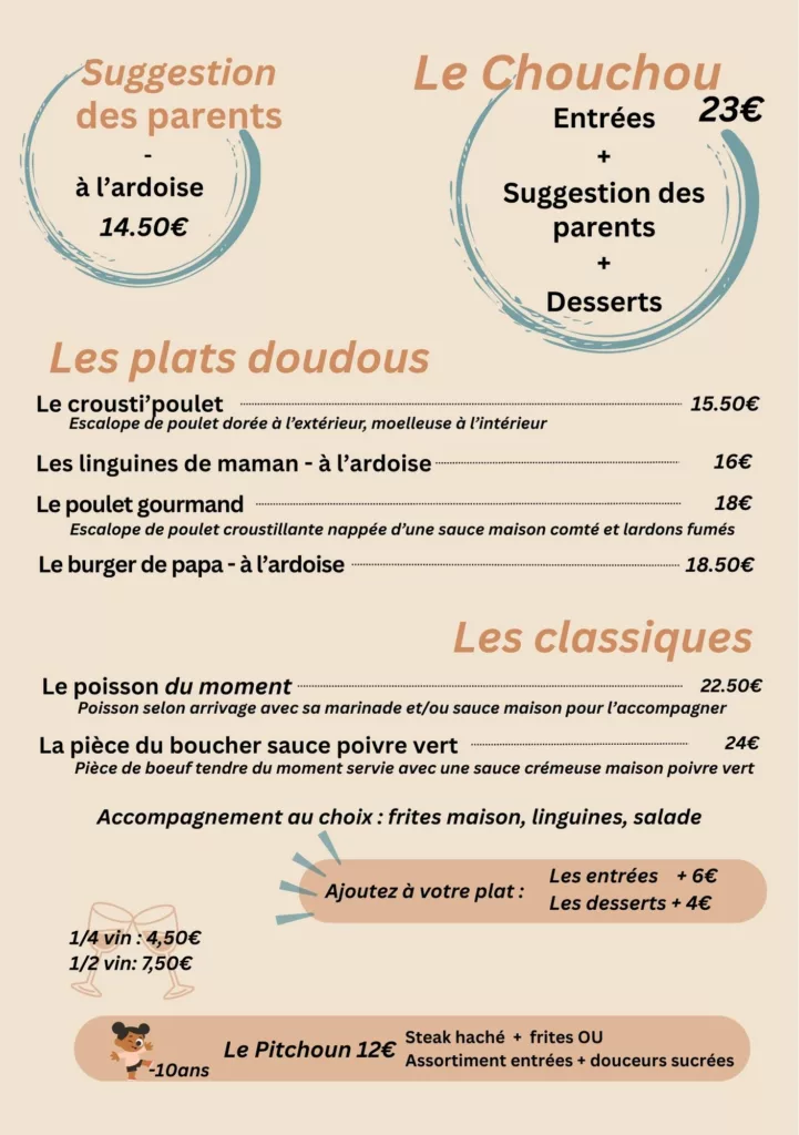Carte Chez les Parents Restaurant Pechbonnieu