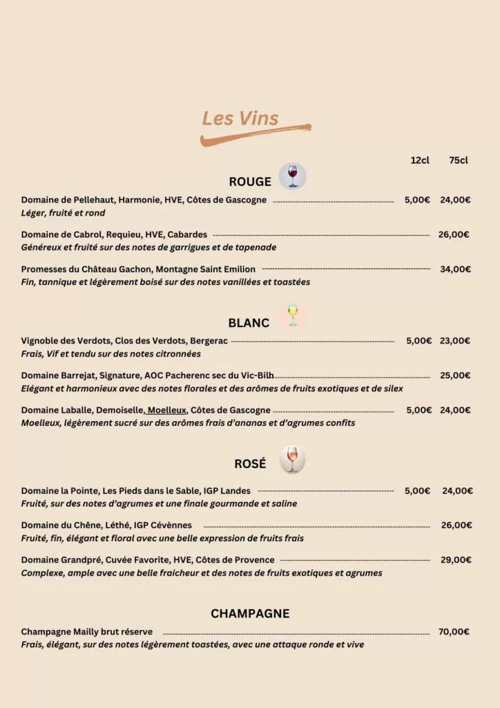 Carte des vins Chez les Parents Restaurant Pechbonnieu