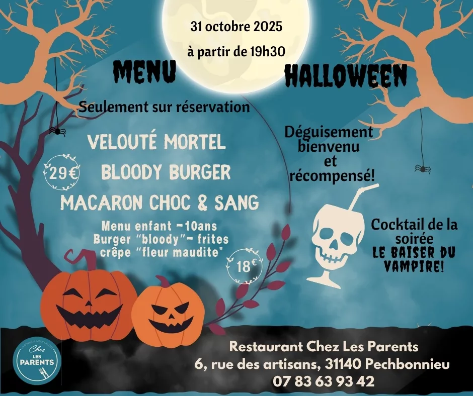 Soirée halloween restaurant Pechbonnieu chez les parents sur place ou à emporter